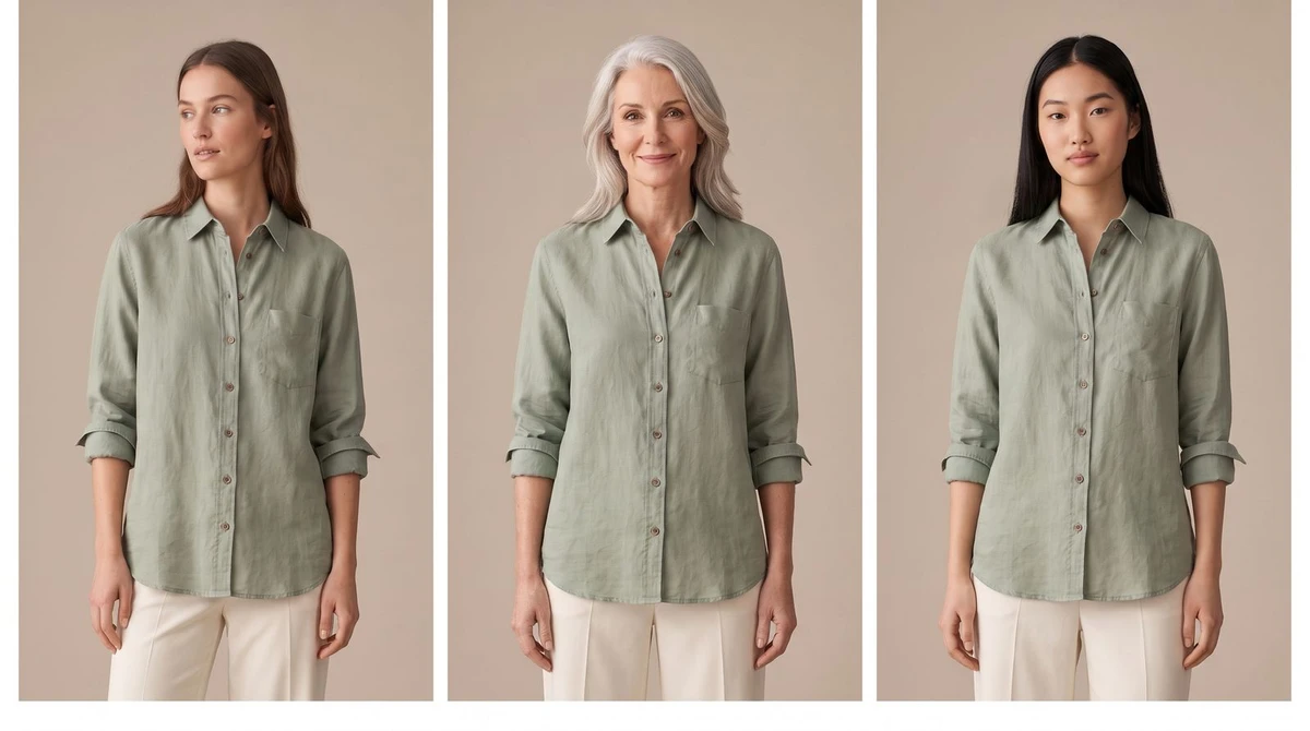 The same linen shirt worn by three different models