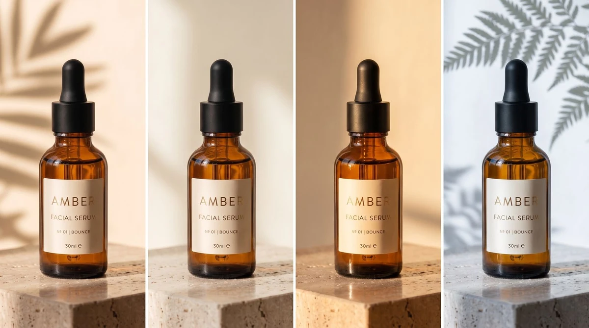 Four takes of the same product shot with different lighting moods