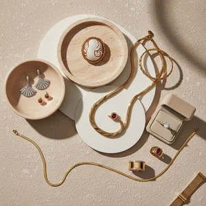 Elegant gold jewelry layout