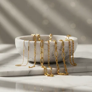 Golden necklaces on display