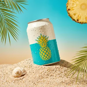 Tropical pineapple drink on sand