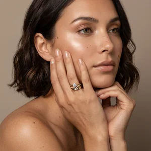 Elegant gold ring stack on model