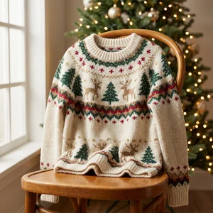 Festive Christmas sweater on chair