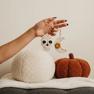 Cozy macrame keychains in hand