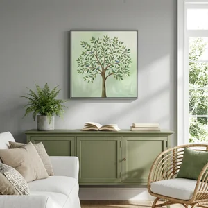 Botanical wall art in modern living room