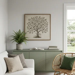 Botanical wall art in modern living room