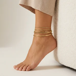 Chic layered gold anklets