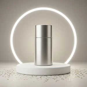 Metallic product on podium with neon ring