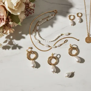 Delicate Gold Jewelry Flat Lay