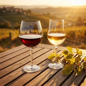 Sunset wine tasting in vineyard
