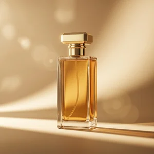 Luxury perfume in warm sunlight