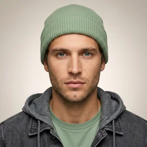 Male model in green beanie