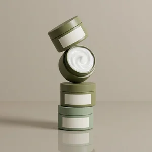 Stacked green cosmetic jars