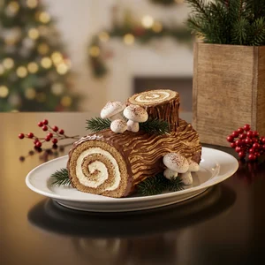 Festive chocolate Yule Log cake