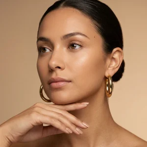 Elegant gold hoops on model