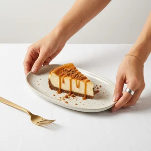 Gourmet cheesecake slice presentation