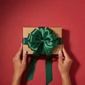 Festive gift with green ribbon