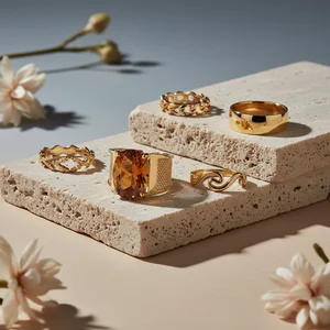 Rings and gems on natural stone