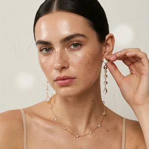 Elegant jewelry on freckled model