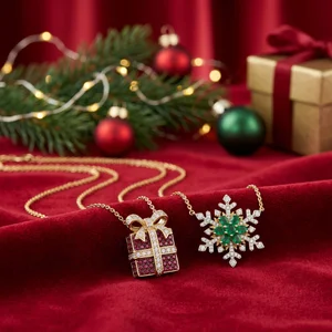 Festive jewelry on red velvet