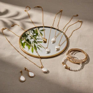 Layered pearl and gold jewelry