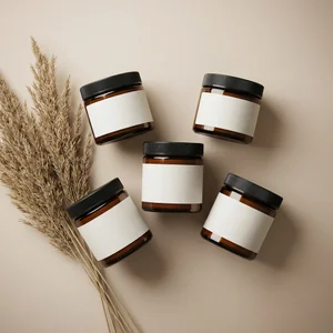 Natural amber jars flat lay