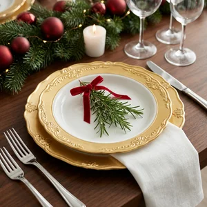 Festive gold Christmas table setting