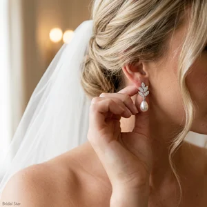 Bridal pearl earring presentation
