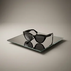 Minimalist sunglasses on mirror