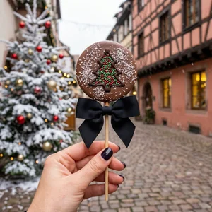 Festive chocolate pop in winter town