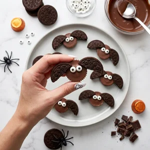 Hand-held Oreo bat Halloween cookie