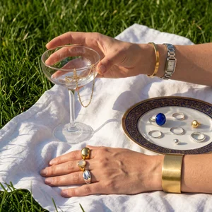 Elegant jewelry picnic on grass