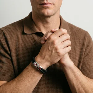 Men's leather bracelet on model