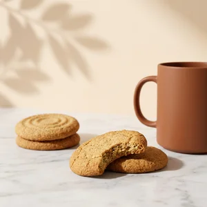 Warm cookies and mug on marble