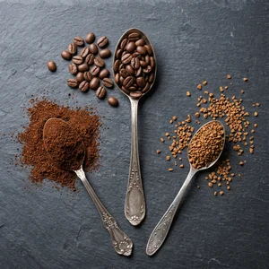 Rich coffee beans & grounds display