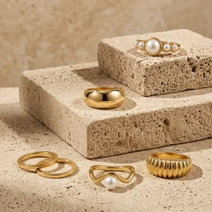 Luxury gold rings on stone