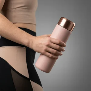 Pink bottle with athletic wear