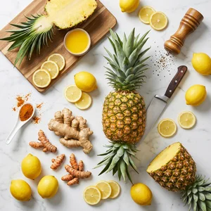Fresh pineapple and citrus flat-lay