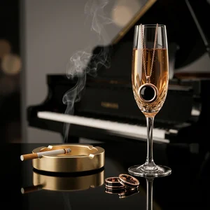Celebratory rings and champagne
