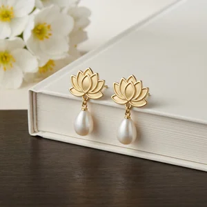 Elegant lotus pearl earrings