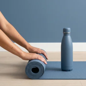 Yoga mat and bottle setup