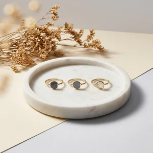 Elegant rings on marble tray