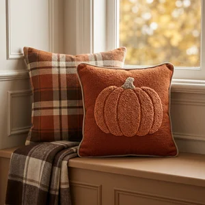 Cozy autumn windowsill pillow setup