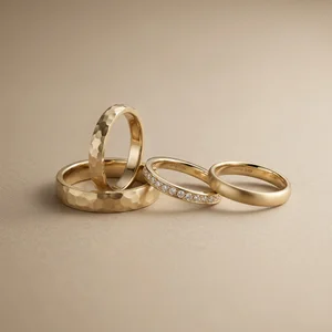 Elegant gold rings on beige