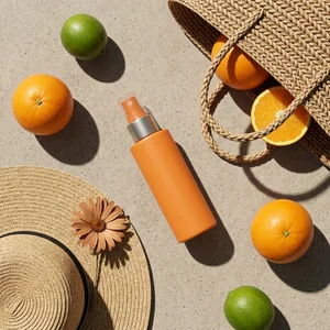 Summer citrus skincare flat lay