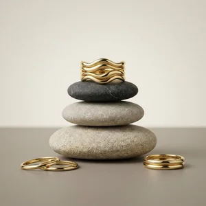 Gold rings on stacked stones