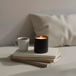 Cozy bedroom candle moment
