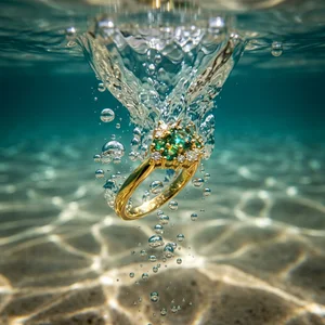 Luxury emerald ring splashing