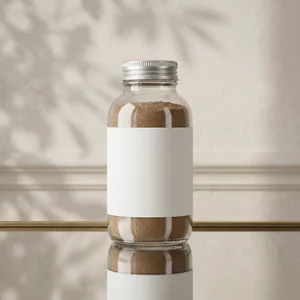 Natural powder bottle with palm shadow