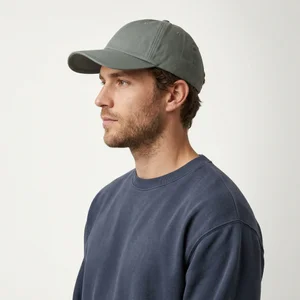 Minimalist grey cap on model profile